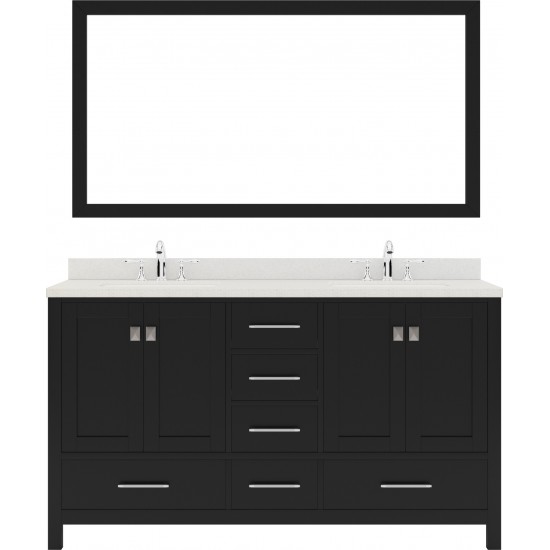 Caroline Avenue 60" Double Bath Vanity in Espresso with White Quartz Top and Round Sinks with Polished Chrome Faucets and Mir