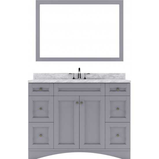 Elise 48" Single Bath Vanity in Gray with White Marble Top and Round Sink and Matching Mirror