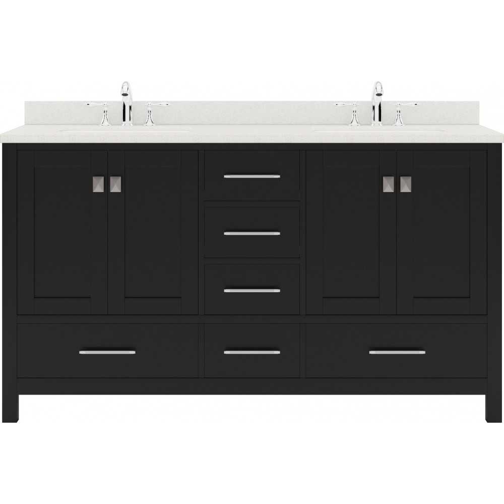 Caroline Avenue 60" Double Bath Vanity in Espresso with White Quartz Top and Round Sinks