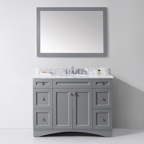 Elise 48" Single Bath Vanity in Gray with White Marble Top and Round Sink and Matching Mirror