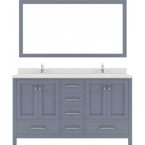 Caroline Avenue 60" Double Bath Vanity in Gray with White Quartz Top and Round Sinks and Matching Mirror