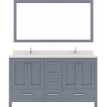 Caroline Avenue 60" Double Bath Vanity in Gray with White Quartz Top and Round Sinks with Brushed Nickel Faucets and Mirror