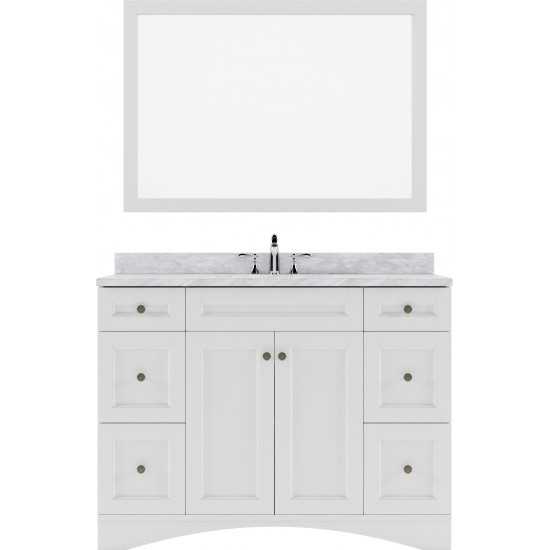 Elise 48" Single Bath Vanity in White with White Marble Top and Round Sink and Matching Mirror