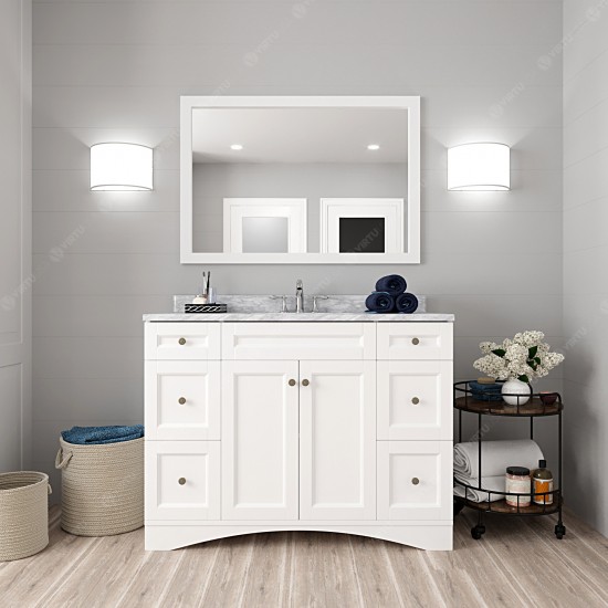 Elise 48" Single Bath Vanity in White with White Marble Top and Round Sink and Matching Mirror