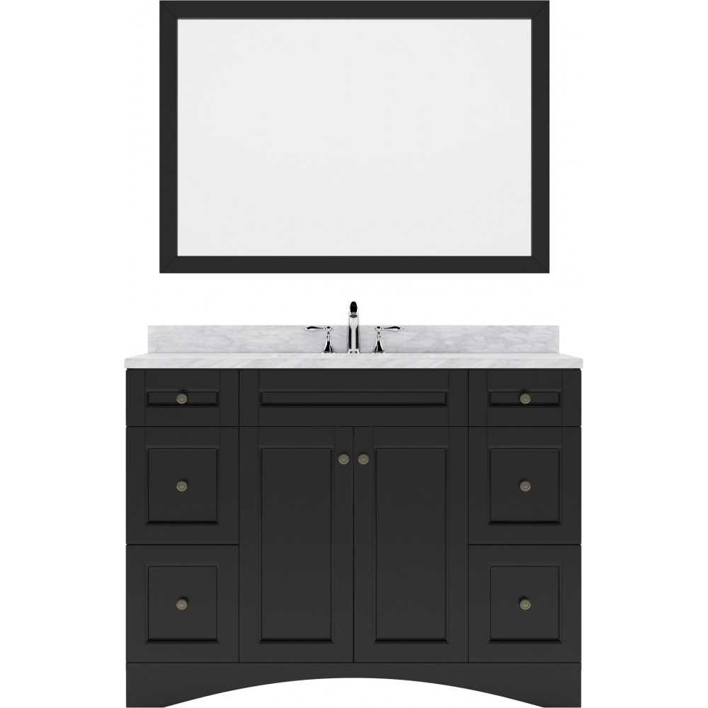 Elise 48" Single Bath Vanity in Espresso with White Marble Top and Square Sink and Matching Mirror