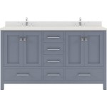 Caroline Avenue 60" Double Bath Vanity in Gray with White Quartz Top and Round Sinks