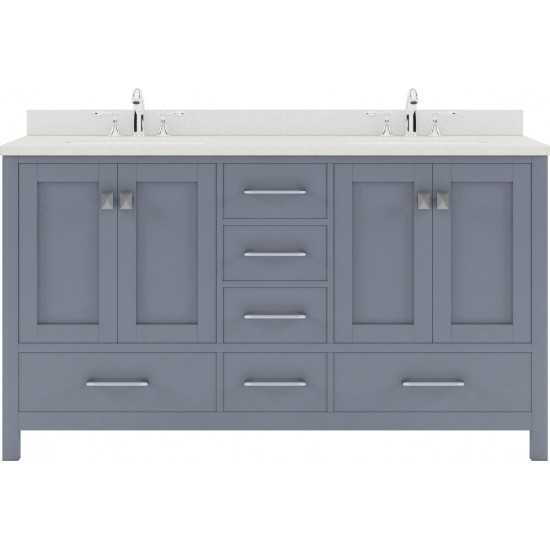 Caroline Avenue 60" Double Bath Vanity in Gray with White Quartz Top and Round Sinks