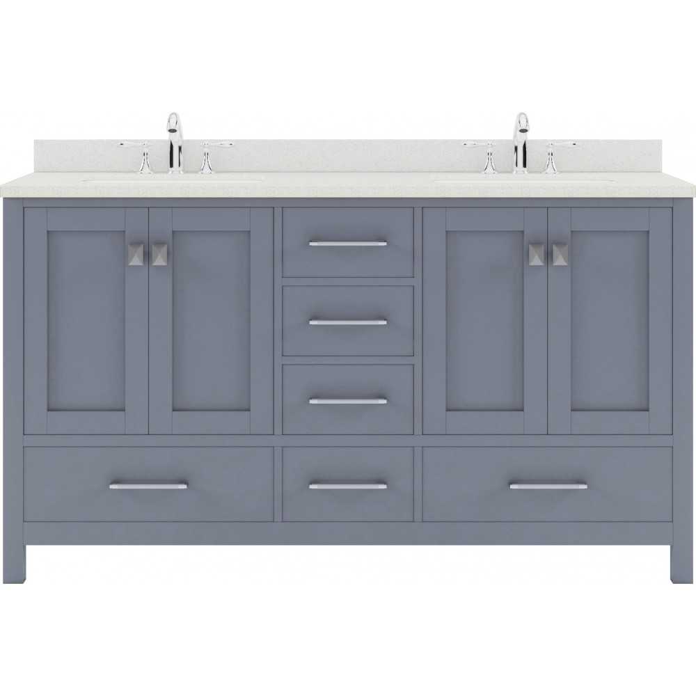 Caroline Avenue 60" Double Bath Vanity in Gray with White Quartz Top and Round Sinks