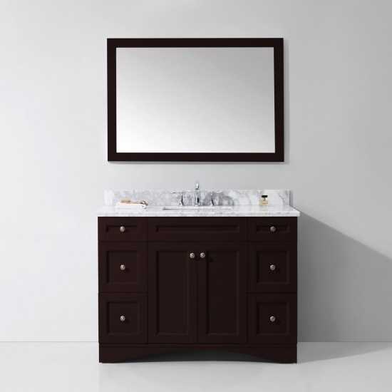 Elise 48" Single Bath Vanity in Espresso with White Marble Top and Square Sink with Brushed Nickel Faucet and Matching Mirror