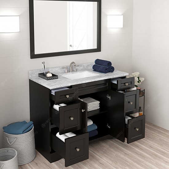 Elise 48" Single Bath Vanity in Espresso with White Marble Top and Square Sink with Brushed Nickel Faucet and Matching Mirror