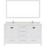 Caroline Avenue 60" Double Bath Vanity in White with White Quartz Top and Round Sinks with Brushed Nickel Faucets and Mirror