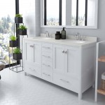 Caroline Avenue 60" Double Bath Vanity in White with White Quartz Top and Round Sinks with Brushed Nickel Faucets and Mirror