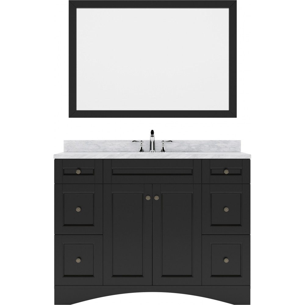 Elise 48" Single Bath Vanity in Espresso with White Marble Top and Square Sink with Polished Chrome Faucet and Matching Mirro