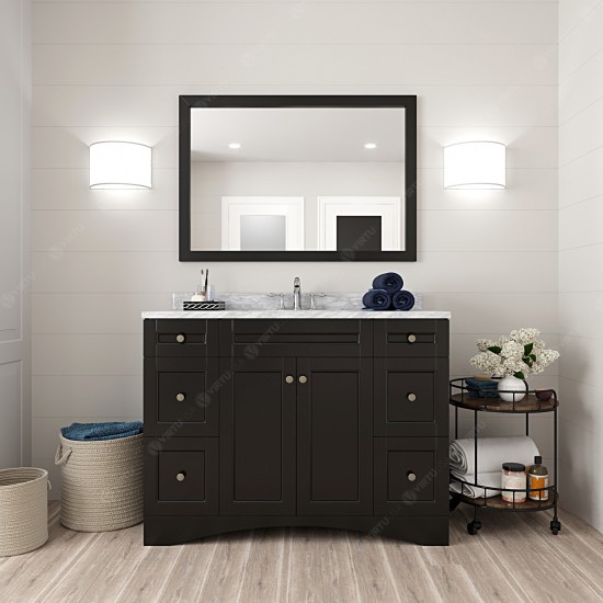 Elise 48" Single Bath Vanity in Espresso with White Marble Top and Square Sink with Polished Chrome Faucet and Matching Mirro