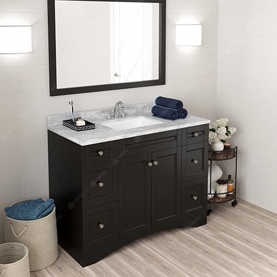 Elise 48" Single Bath Vanity in Espresso with White Marble Top and Square Sink with Polished Chrome Faucet and Matching Mirro