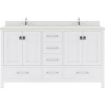 Caroline Avenue 60" Double Bath Vanity in White with White Quartz Top and Round Sinks