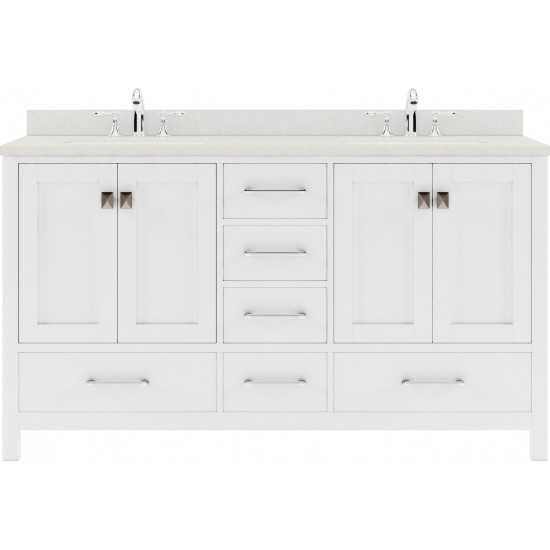 Caroline Avenue 60" Double Bath Vanity in White with White Quartz Top and Round Sinks