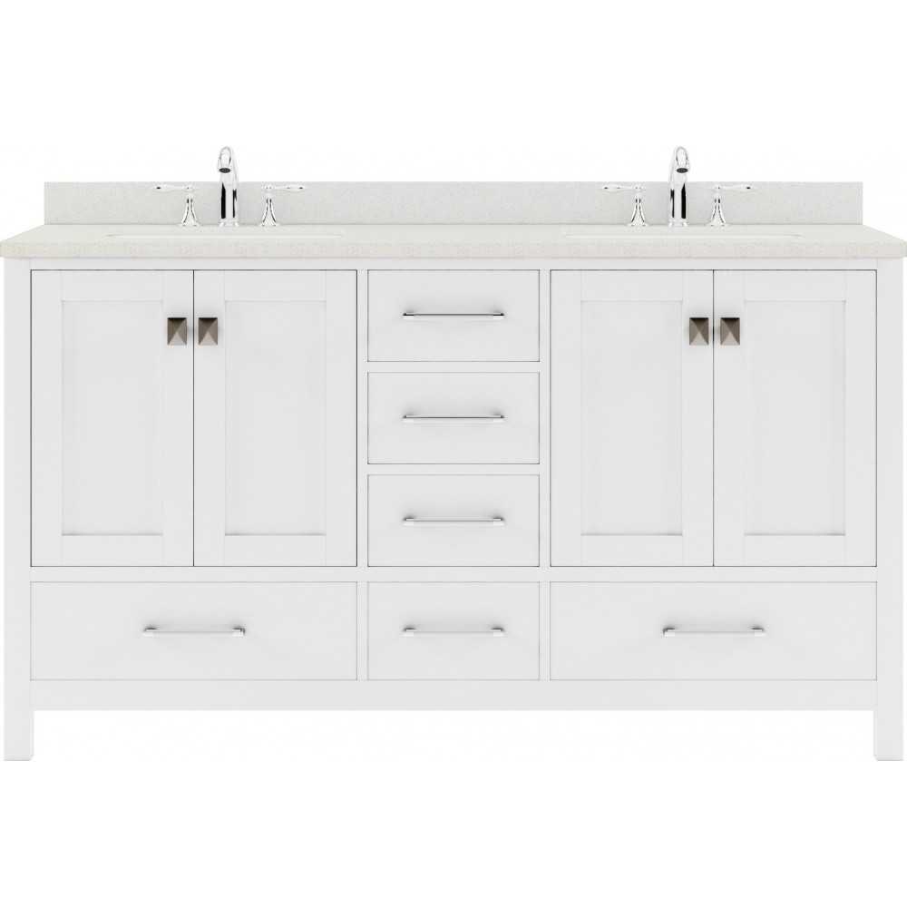 Caroline Avenue 60" Double Bath Vanity in White with White Quartz Top and Round Sinks