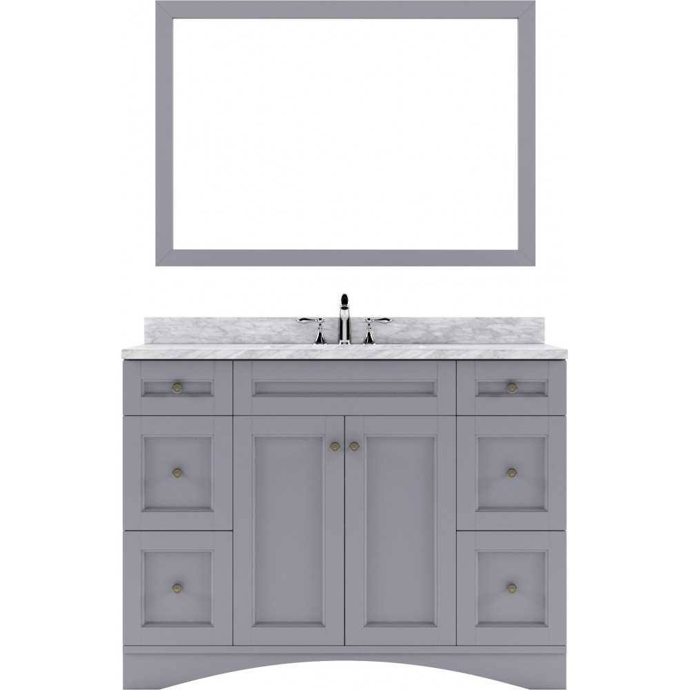 Elise 48" Single Bath Vanity in Gray with White Marble Top and Square Sink and Matching Mirror
