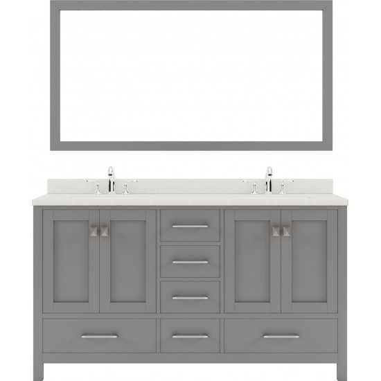 Caroline Avenue 60" Double Bath Vanity in Cashmere Gray with White Quartz Top and Square Sinks and Matching Mirror