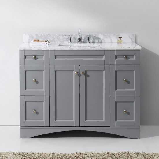 Elise 48" Single Bath Vanity in Gray with White Marble Top and Square Sink