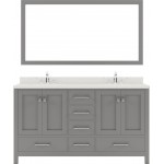 Caroline Avenue 60" Double Vanity in Cashmere Gray with White Quartz Top, Square Sinks with Polished Chrome Faucets, Mirror