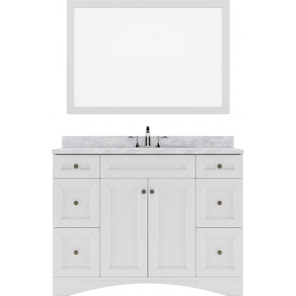 Elise 48" Single Bath Vanity in White with White Marble Top and Square Sink and Matching Mirror
