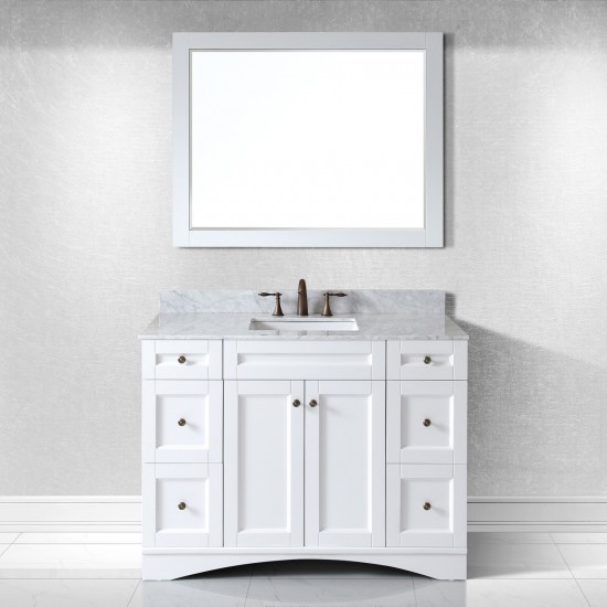 Elise 48" Single Bath Vanity in White with White Marble Top and Square Sink and Matching Mirror