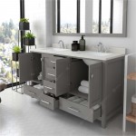Caroline Avenue 60" Double Vanity in Cashmere Gray with White Quartz Top, Square Sinks with Polished Chrome Faucets, Mirror