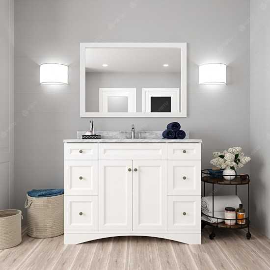 Elise 48" Single Bath Vanity in White with White Marble Top and Square Sink and Matching Mirror