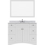 Elise 48" Single Bath Vanity in White with White Marble Top and Square Sink with Brushed Nickel Faucet and Matching Mirror