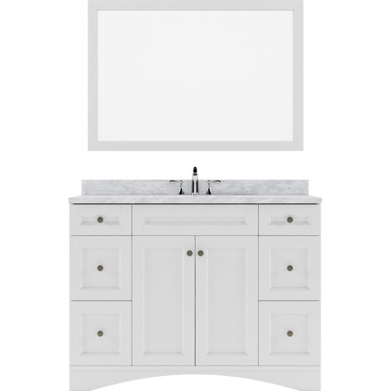 Elise 48" Single Bath Vanity in White with White Marble Top and Square Sink with Brushed Nickel Faucet and Matching Mirror