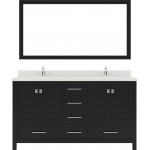 Caroline Avenue 60" Double Bath Vanity in Espresso with White Quartz Top and Square Sinks and Matching Mirror