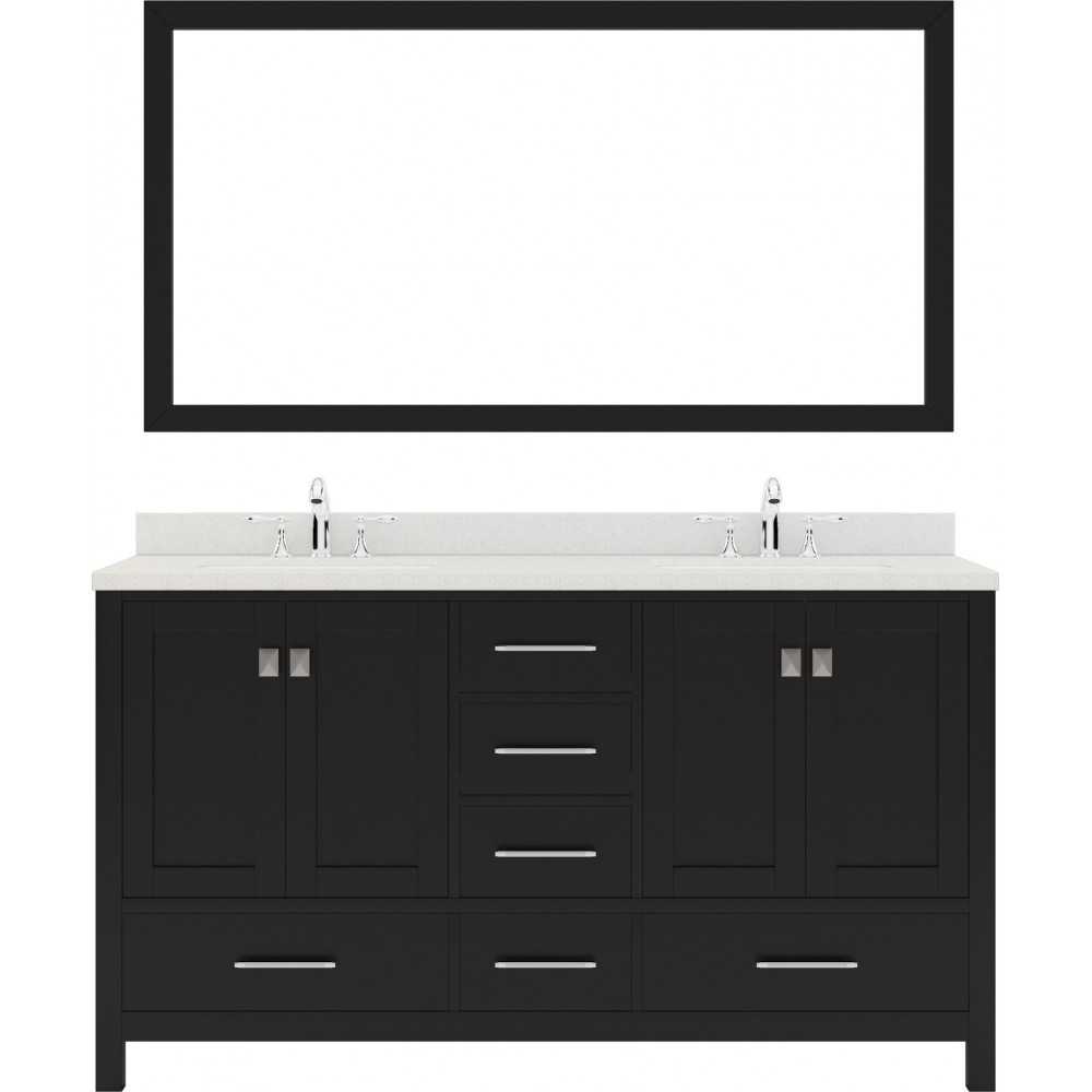 Caroline Avenue 60" Double Bath Vanity in Espresso with White Quartz Top and Square Sinks and Matching Mirror