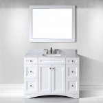 Elise 48" Single Bath Vanity in White with White Marble Top and Square Sink with Brushed Nickel Faucet and Matching Mirror