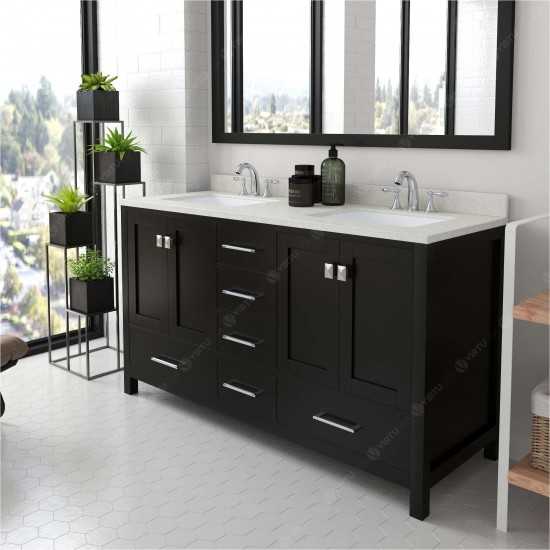 Caroline Avenue 60" Double Bath Vanity in Espresso with White Quartz Top and Square Sinks and Matching Mirror