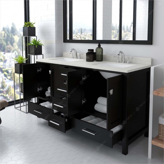 Caroline Avenue 60" Double Bath Vanity in Espresso with White Quartz Top and Square Sinks and Matching Mirror