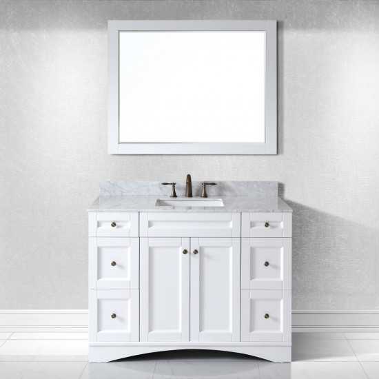 Elise 48" Single Bath Vanity in White with White Marble Top and Square Sink with Polished Chrome Faucet and Matching Mirror