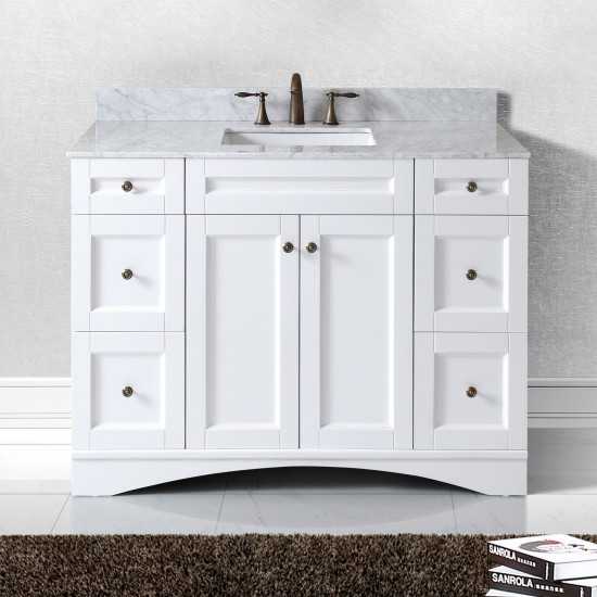 Elise 48" Single Bath Vanity in White with White Marble Top and Square Sink