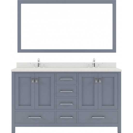 Caroline Avenue 60" Double Bath Vanity in Gray with White Quartz Top and Square Sinks and Matching Mirror