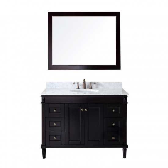 Tiffany 48" Single Bath Vanity in Espresso with White Marble Top and Round Sink and Matching Mirror