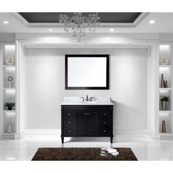 Tiffany 48" Single Bath Vanity in Espresso with White Marble Top and Round Sink and Matching Mirror