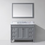 Tiffany 48" Single Bath Vanity in Gray with White Marble Top and Round Sink and Matching Mirror