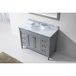 Tiffany 48" Single Bath Vanity in Gray with White Marble Top and Round Sink and Matching Mirror