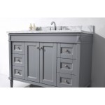 Tiffany 48" Single Bath Vanity in Gray with White Marble Top and Round Sink and Matching Mirror