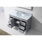 Tiffany 48" Single Bath Vanity in Gray with White Marble Top and Round Sink with Brushed Nickel Faucet and Matching Mirror