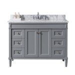 Tiffany 48" Single Bath Vanity in Gray with White Marble Top and Round Sink with Brushed Nickel Faucet