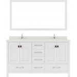 Caroline Avenue 60" Double Bath Vanity in White with White Quartz Top and Square Sinks and Matching Mirror