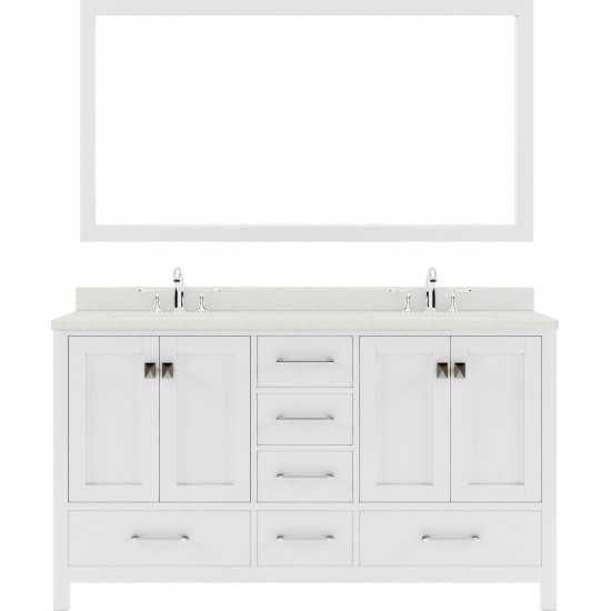 Caroline Avenue 60" Double Bath Vanity in White with White Quartz Top and Square Sinks and Matching Mirror