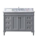 Tiffany 48" Single Bath Vanity in Gray with White Marble Top and Round Sink with Polished Chrome Faucet and Matching Mirror